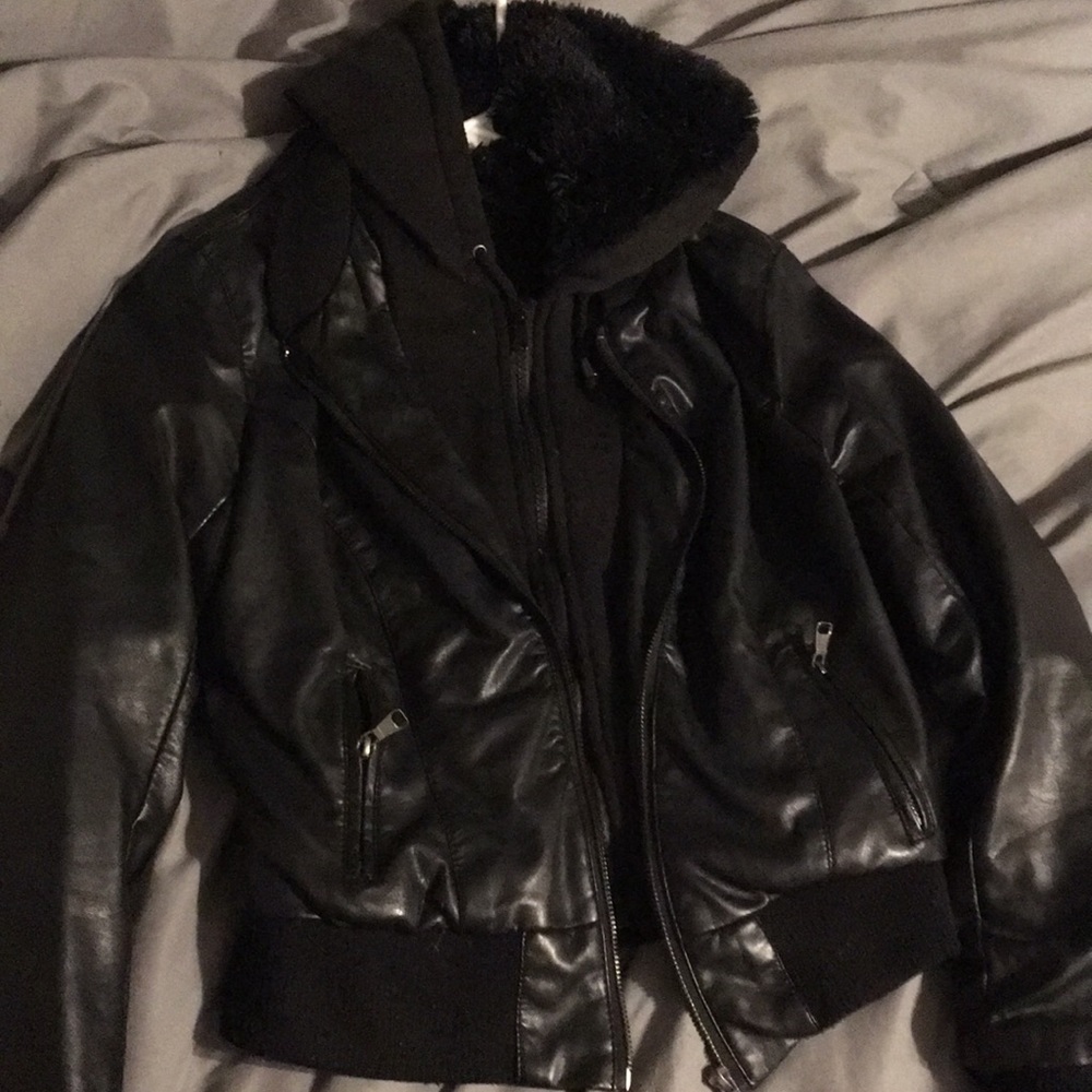 Xs black faux leather jacket